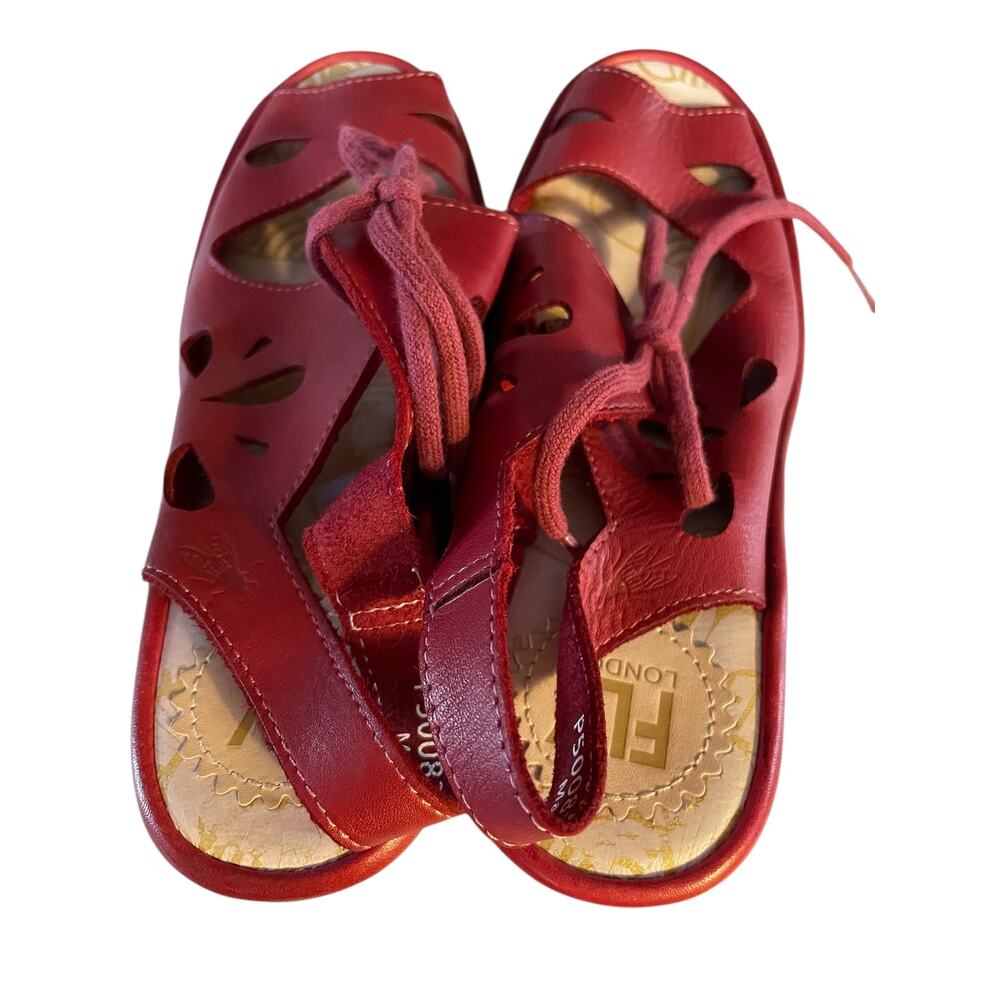 Fly London Red Wedge Sandals - Picture 3 of 7
